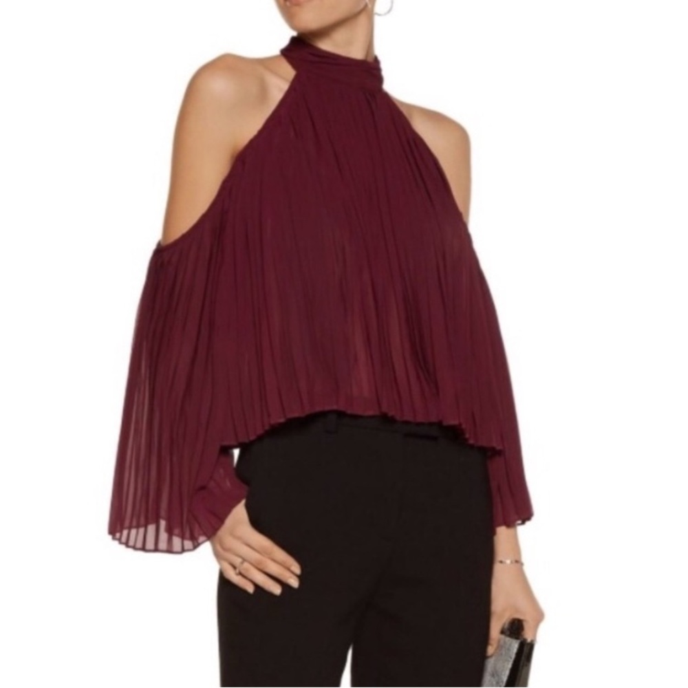 W118 by Walter Baker Mila Cut Out Cold Shoulder Pleated Blouse Sz S